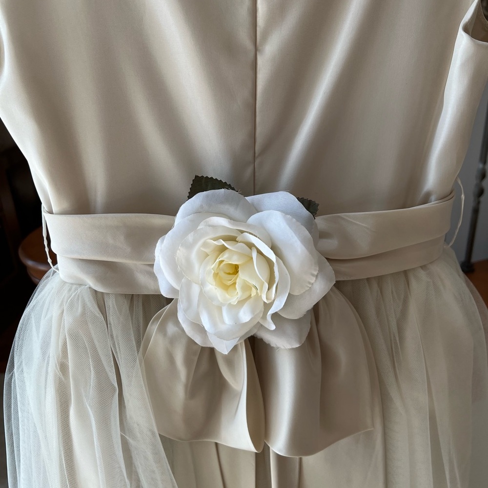Fenaroli for Regalia Satin-look Ivory/Champagne Flower Girl Dress Girls Sz: 12 - Picture 8 of 13